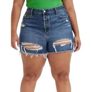 Levi’s 501 Distressed High Rise Button Fly Denim Shorts 24W NWT